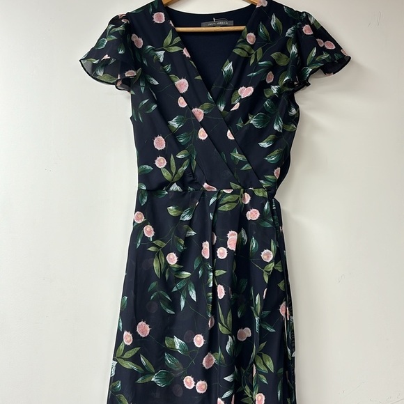 Julia Jordan Women's Floral-Print Ruffle Faux Wrap Dress Navy size 10. - Picture 4 of 13